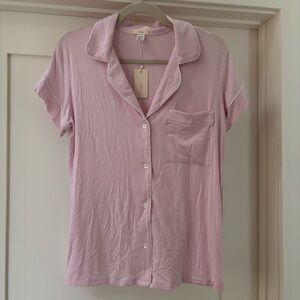 NWT Eberjey Light Pink Short Sleeve Button-Down Pajama PJ Shirt M